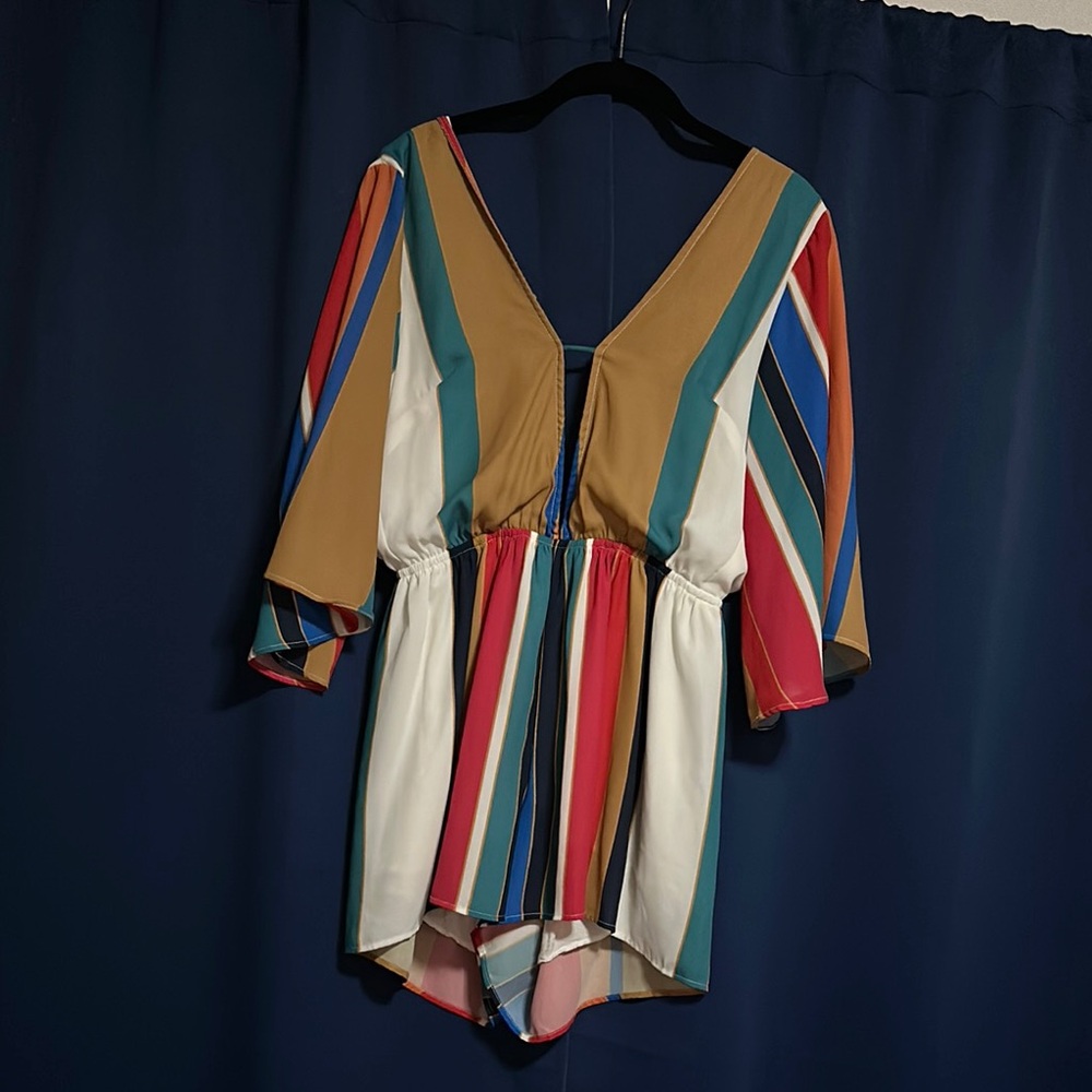 Yellow and Blue Asymmetrical Cut Out Bodysuit
